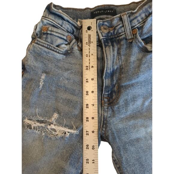 Aeropostale Curvy Mom Jeans Factory Distressed Blue Women Size 000 Ripped - Picture 5 of 8